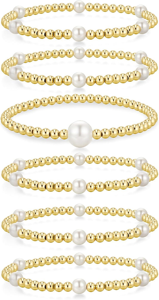 Yoosteel Juego de pulseras de cuentas de oro para mujeres, adolesce...
