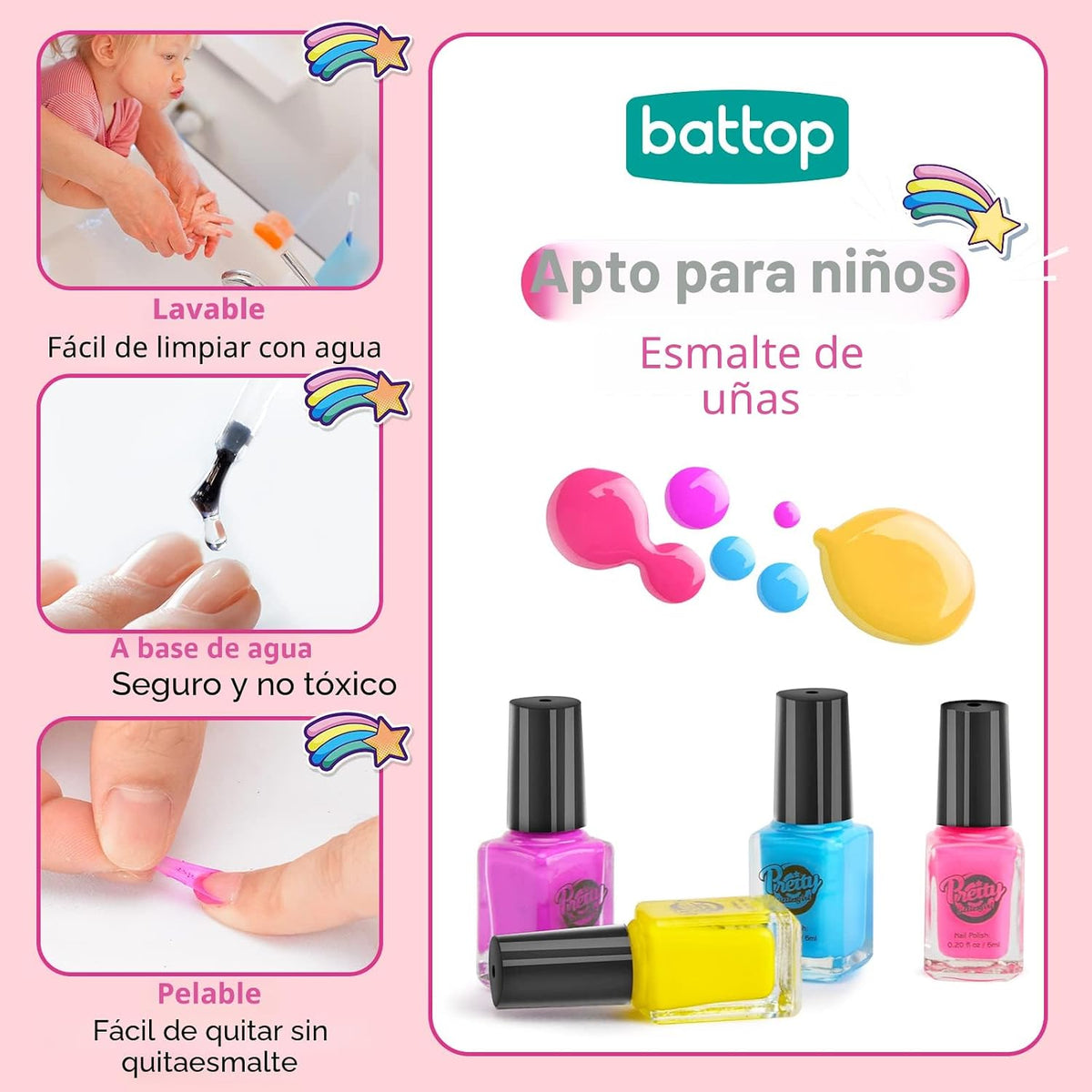 BATTOP Juego de Esmalte de Uñas para Niñas, Kits de Arte de Uñas co...