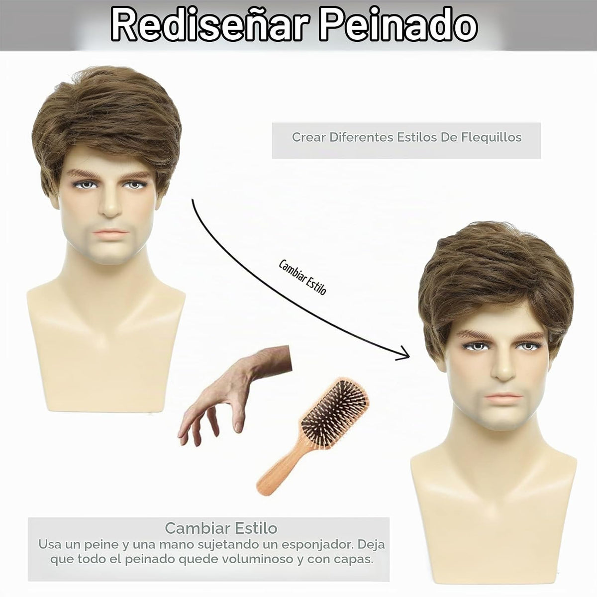 BCHR Peluca marrón para hombre, pelucas cortas para hombre, pelucas...