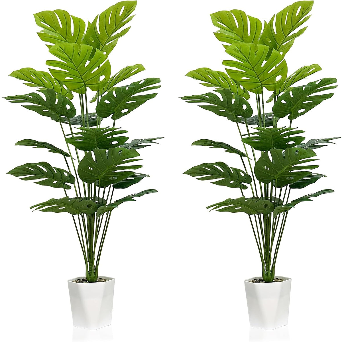 SAJANDAS Juego de 2 plantas artificiales Monstera Deliciosa en mace...