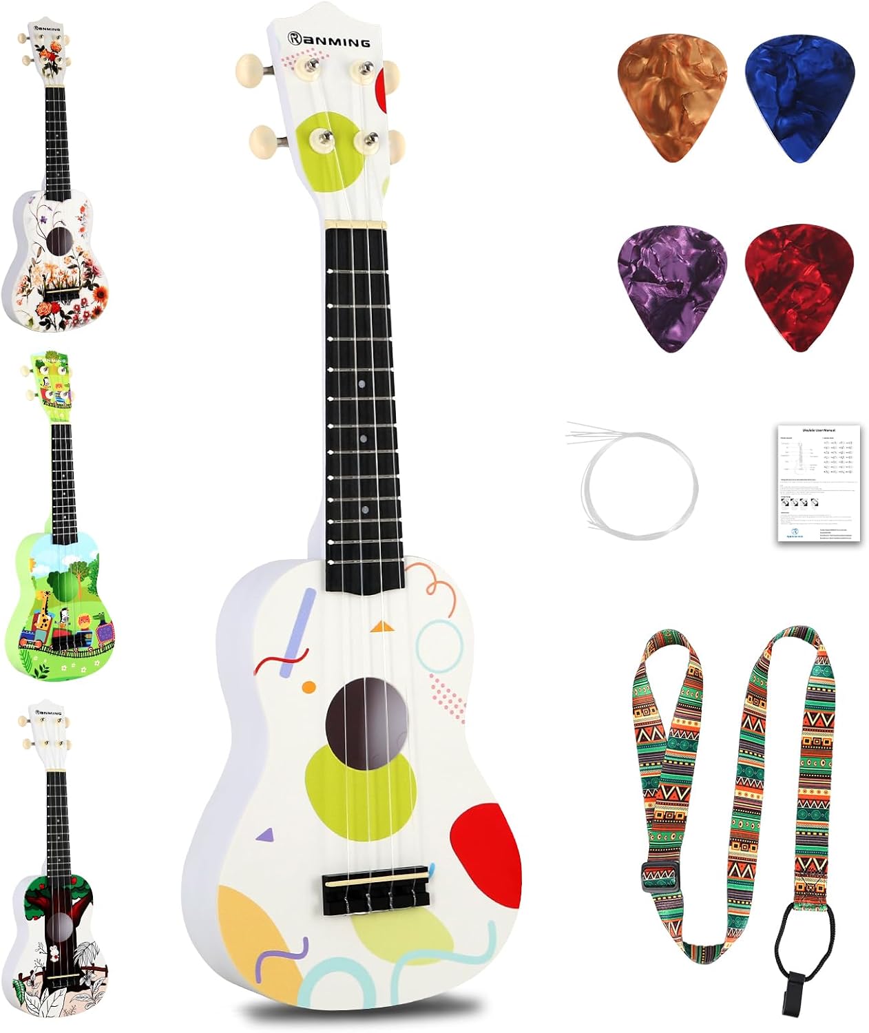 RANMING Ukelele ukelele de 21 pulgadas para niños, kit de iniciació...