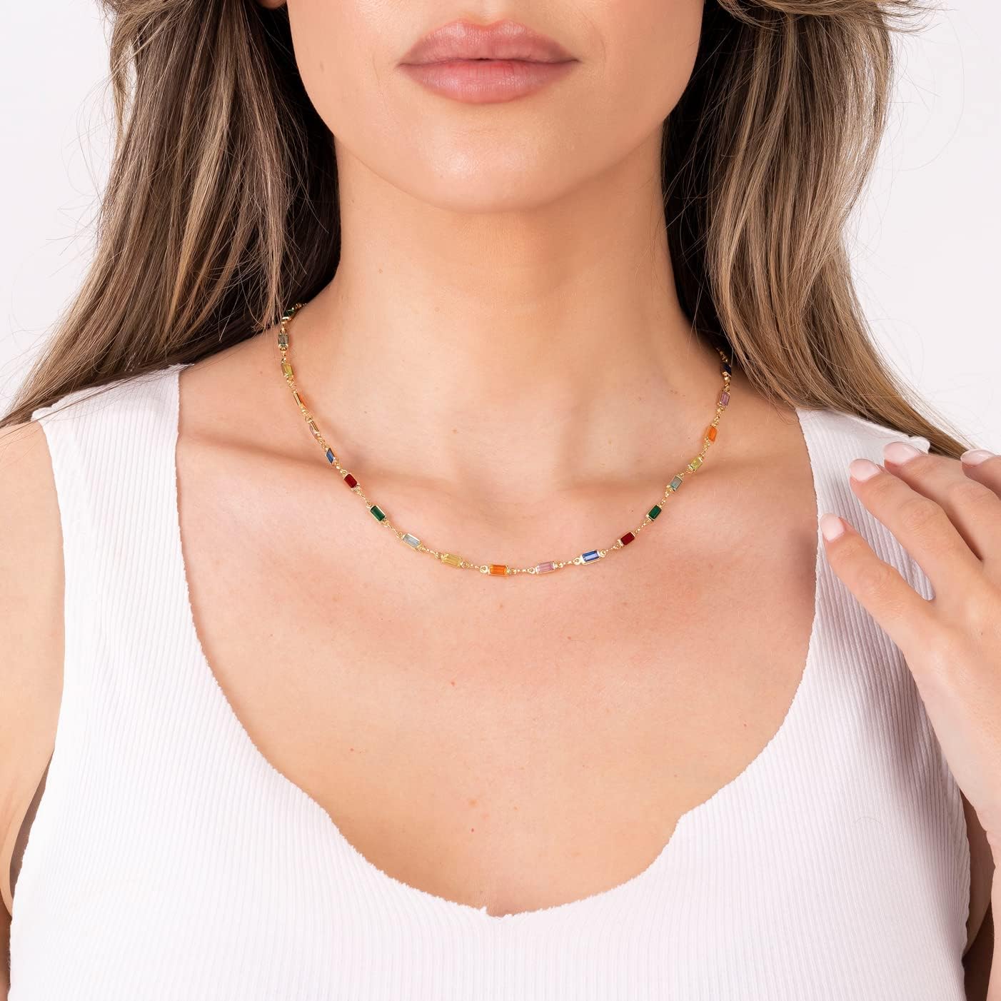 Barzel Collar de baguette de cristal de piedra múltiple chapado en...