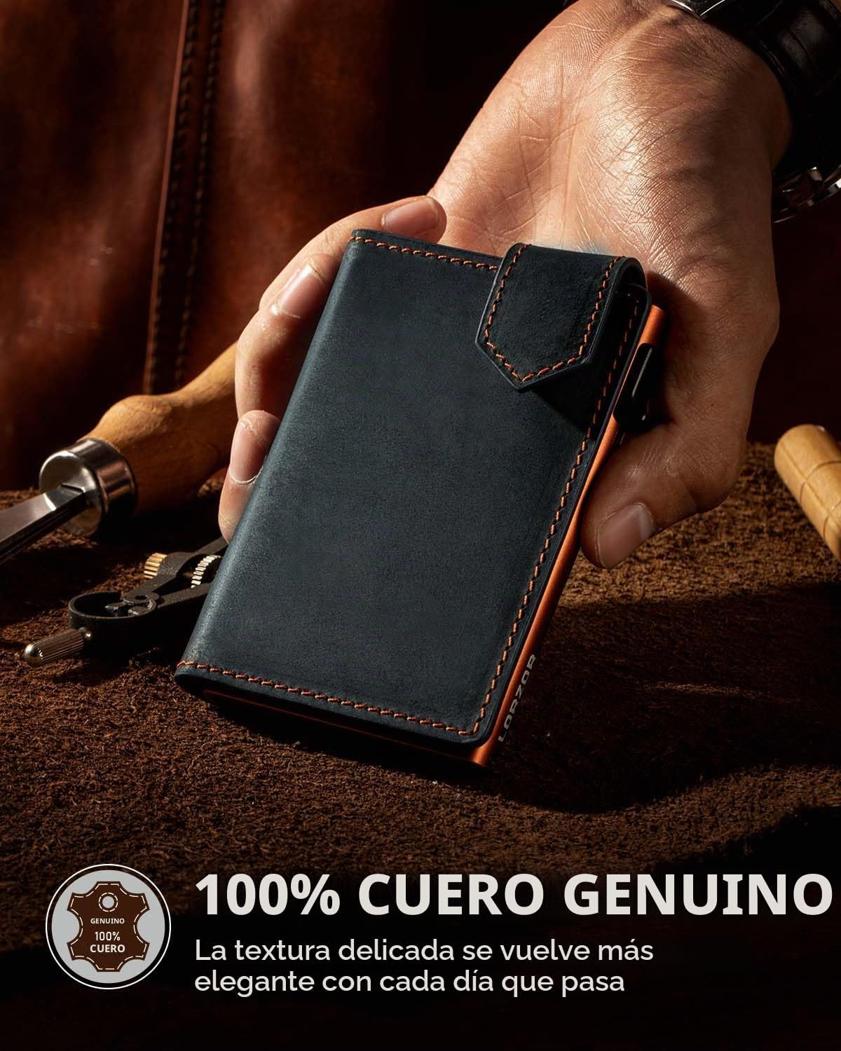LORZOR Cartera delgada para hombres con cierre de seguridad, billet...