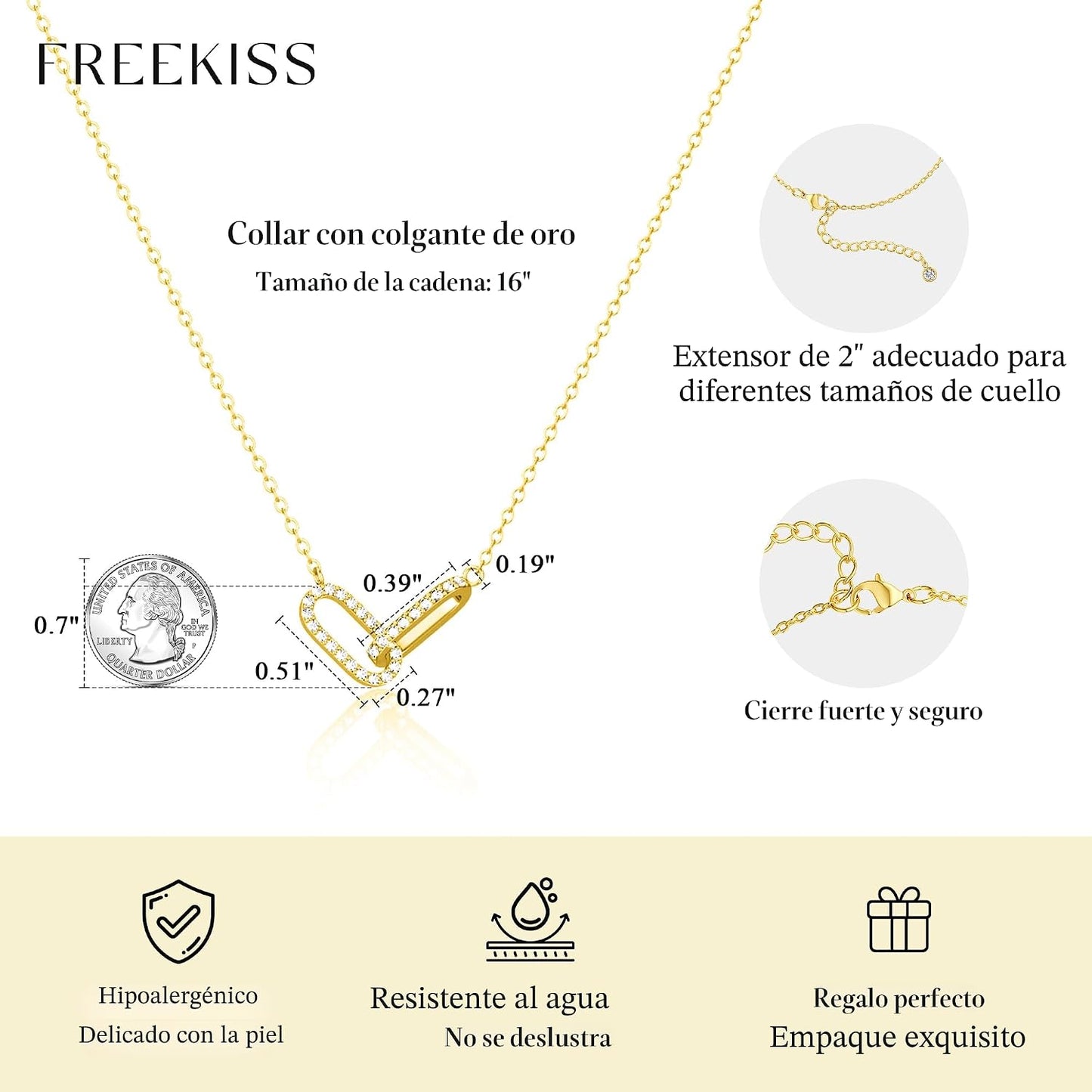 Freekiss Collar con dije de oro para mujer, delicado, de diamantes,...