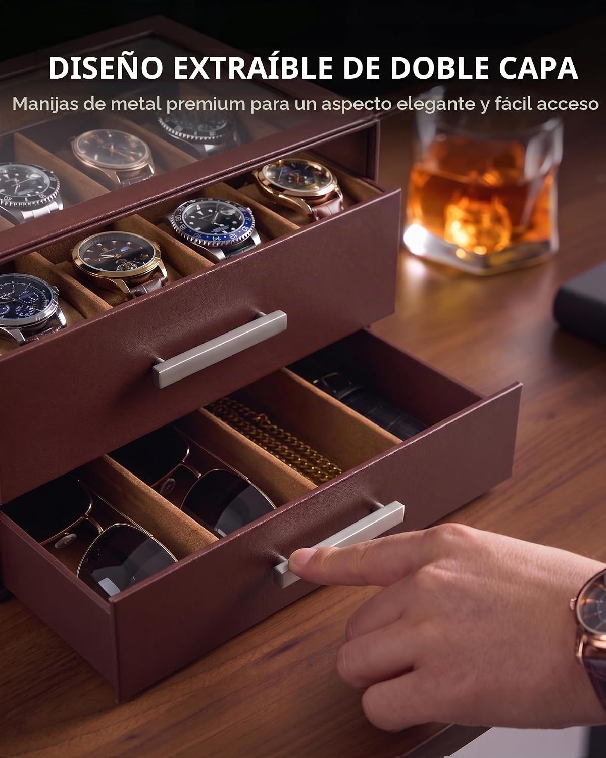 ProCase Caja de reloj de 8 ranuras para hombre, caja de gafas de so...