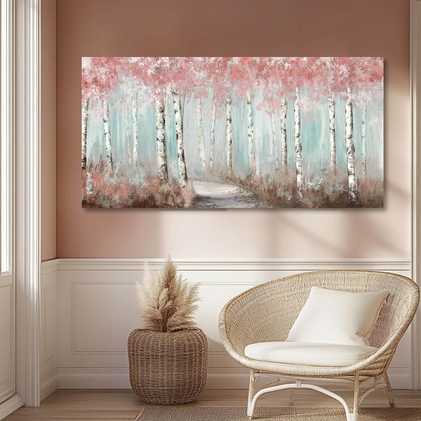 Arte de pared botánico para habitación de niñas, árbol rosa, decora...