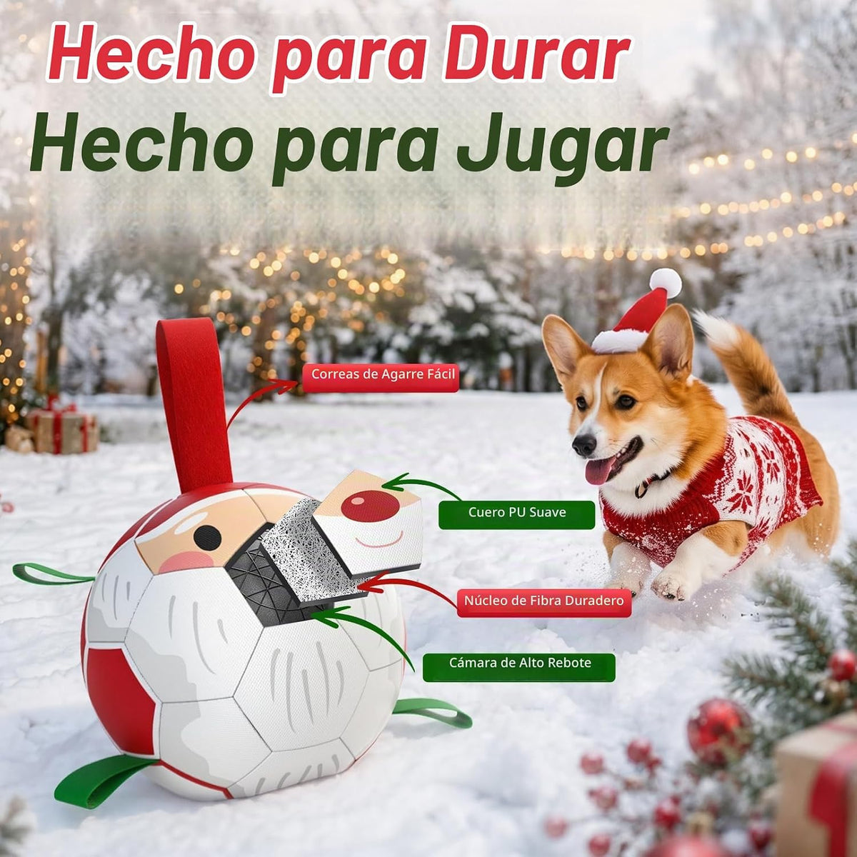 QDAN - Pelotas de fútbol de Navidad con correas para perros, juguet...