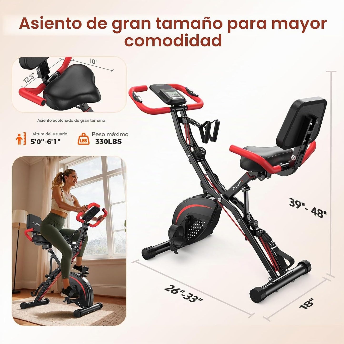 Pleny Bicicleta estática plegable, bicicletas estacionarias 5 en 1...
