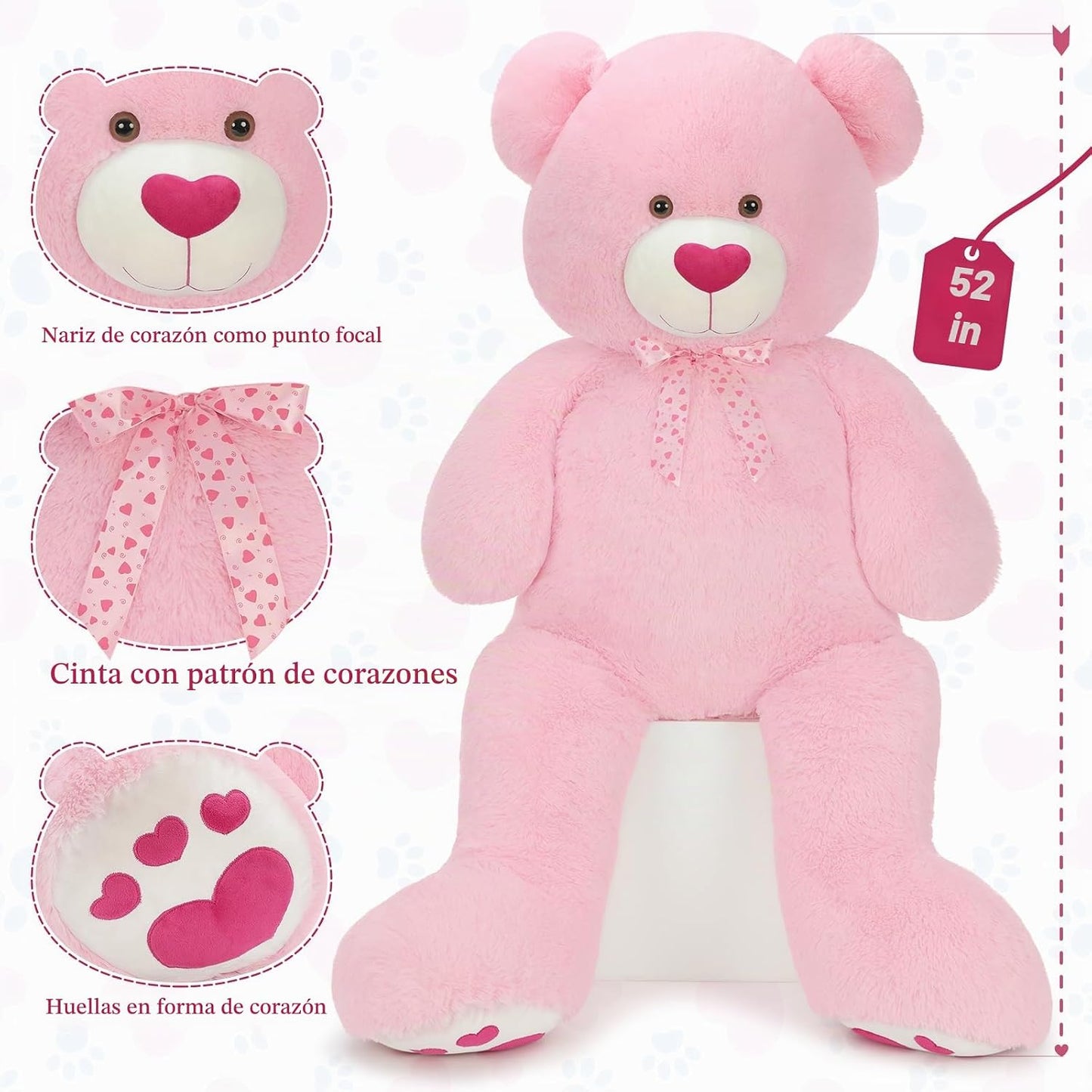 Tezituor - Oso de peluche gigante de 52 pulgadas con corazón, oso r...