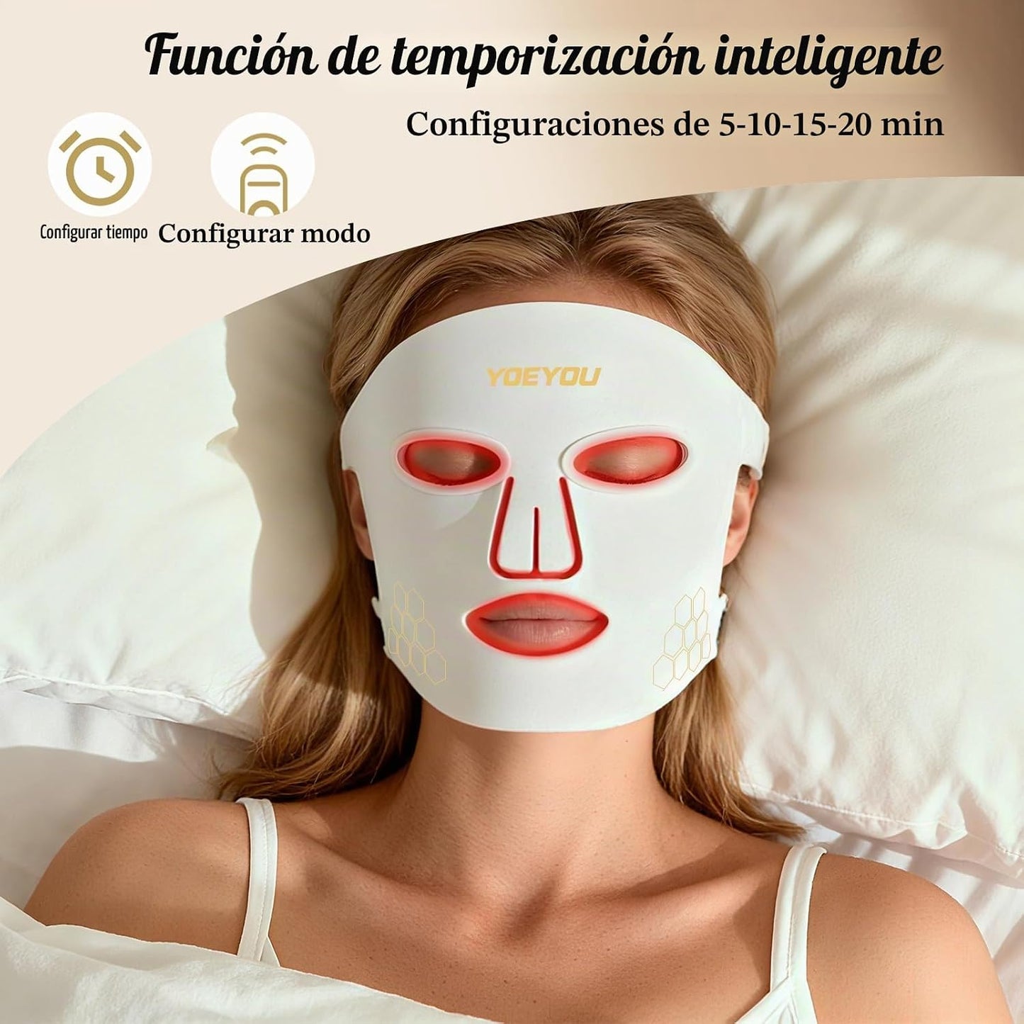 YOEYOU Terapia de luz roja para cara, máscara facial LED infrarroja...