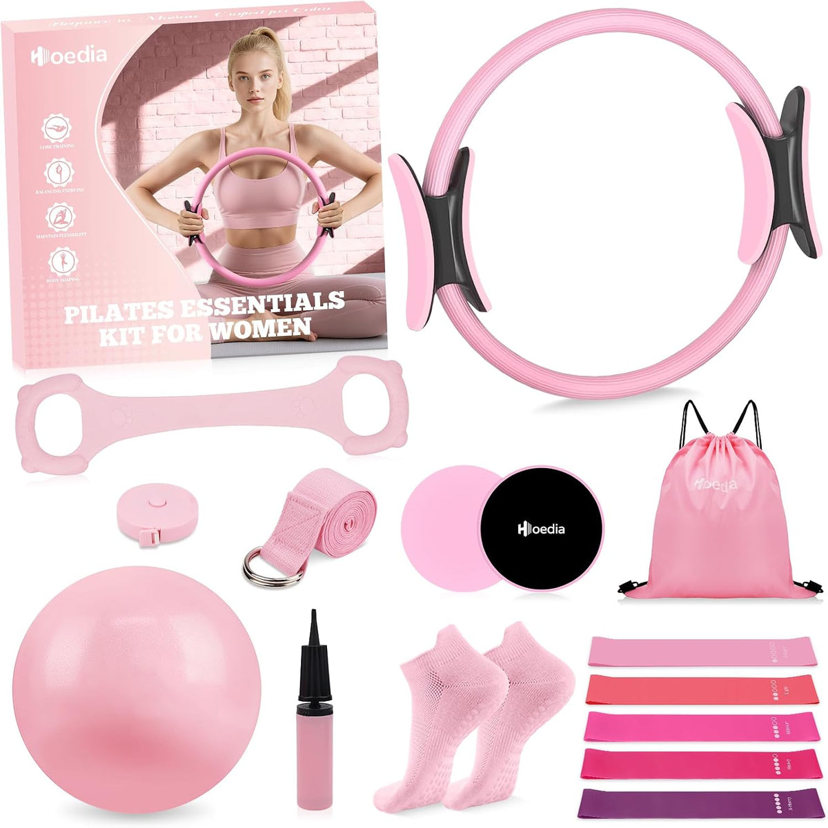 Hoedia Kit de Pilates de 17 Piezas para Mujeres, Equipo de Pilates...