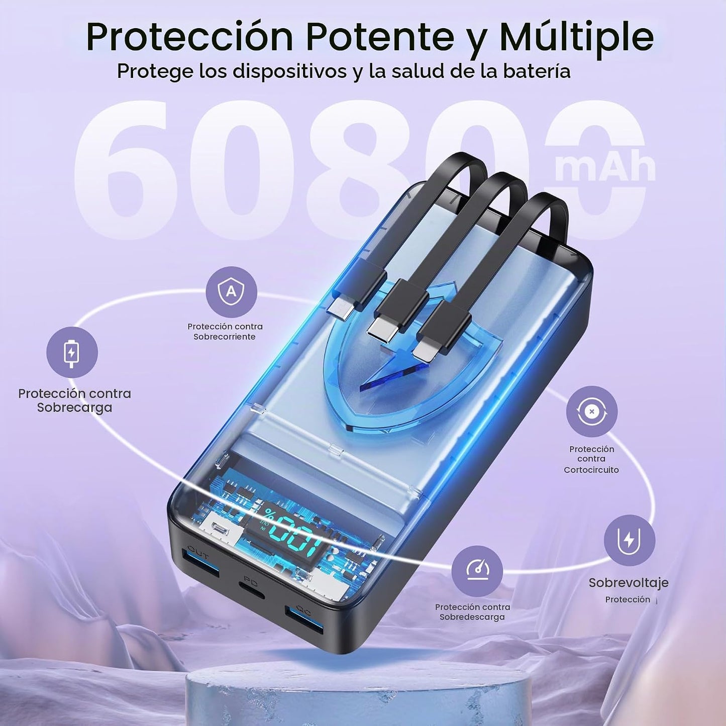 Cargador portátil de 60800 mAh, batería de carga rápida USB C de 25...