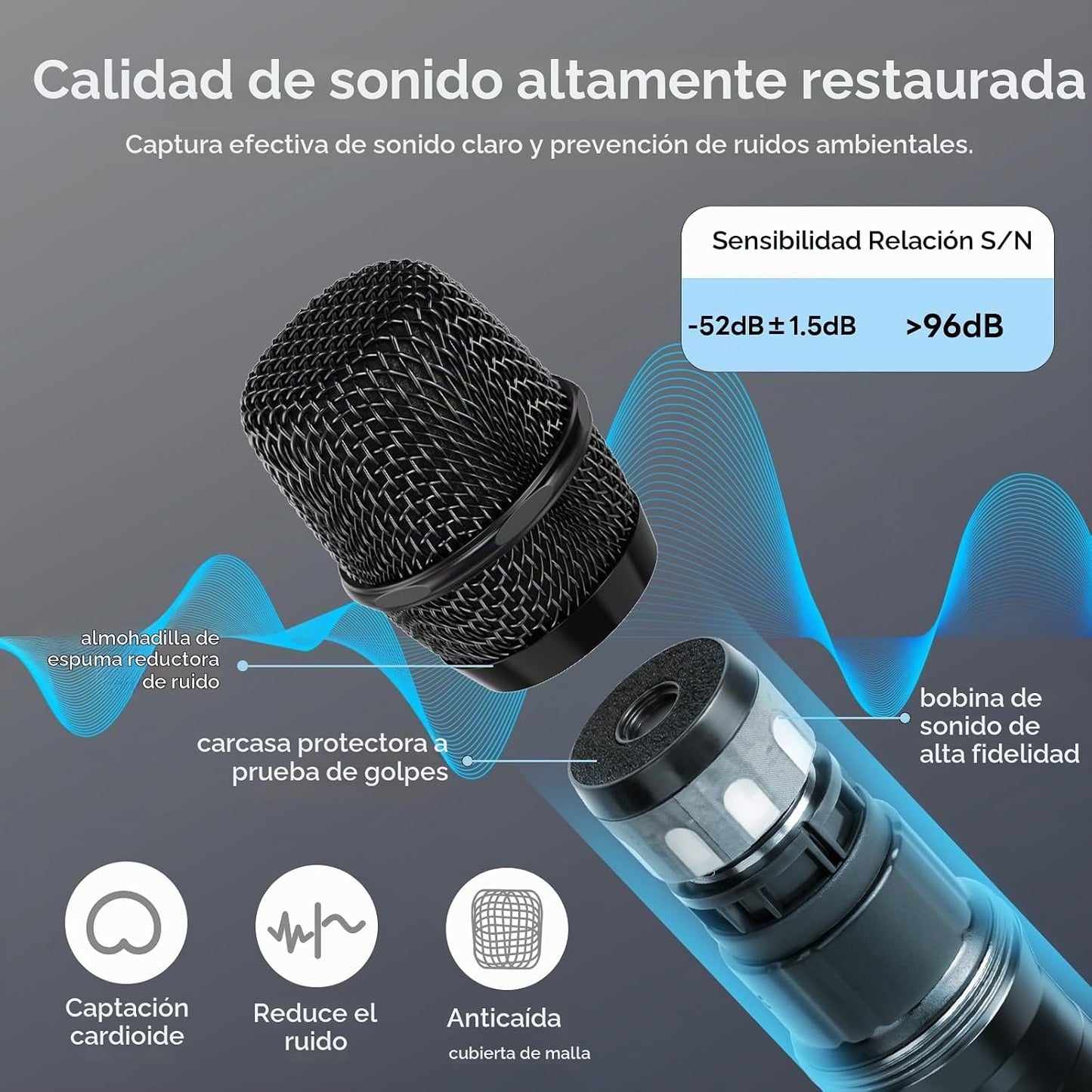 Sistema de Micrófono Inalámbrico UHF: Juego de Micrófonos de Metal...