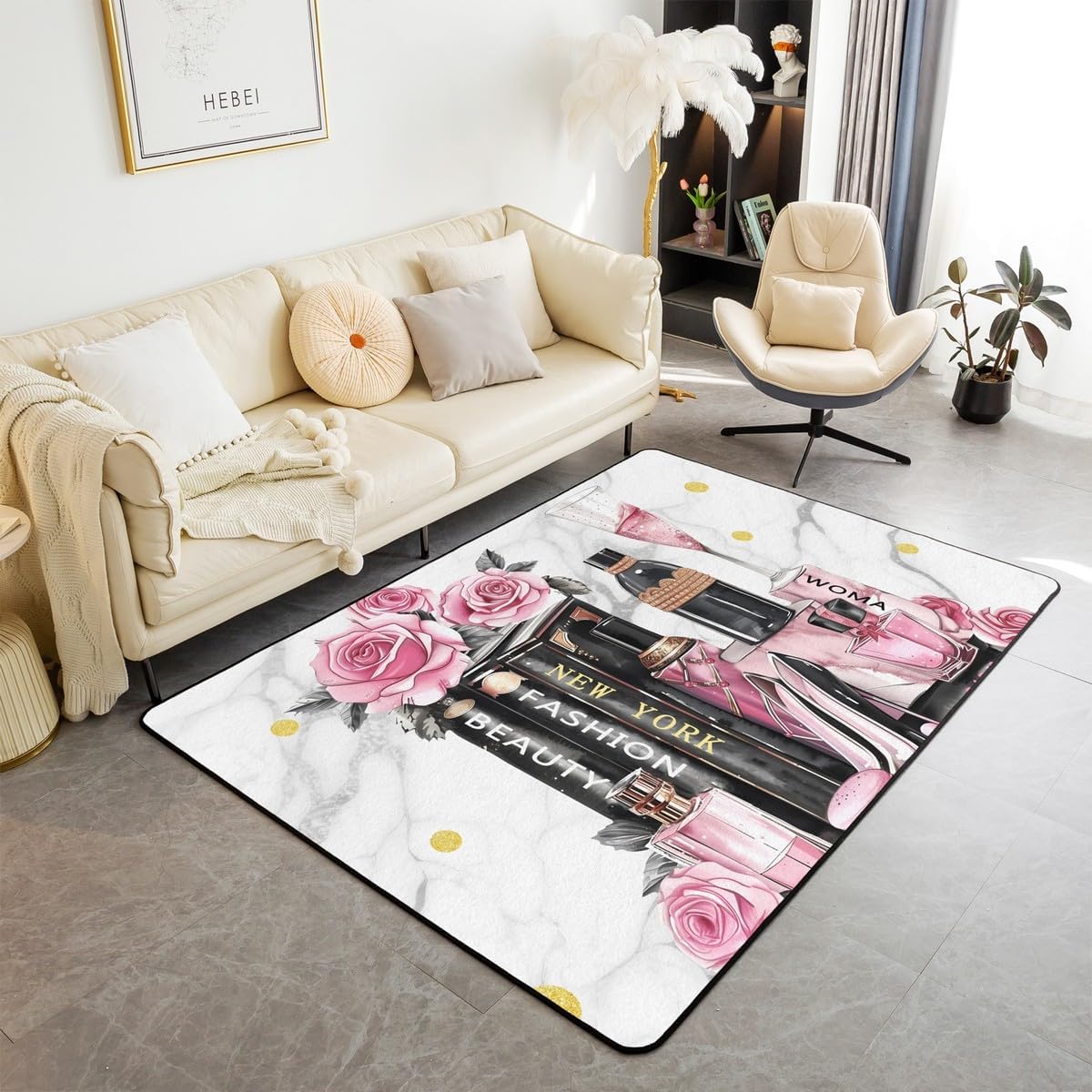 Erosebridal Alfombra moderna de color negro y rosa de 6 pies 6 pulg...