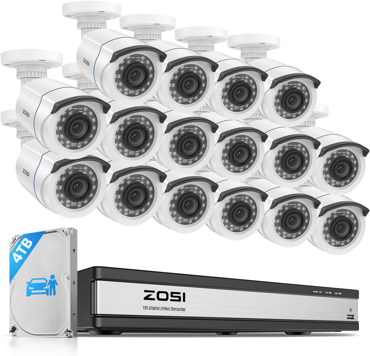 ZOSI H.265+ Sistema de cámara de seguridad de 16 canales con detecc...