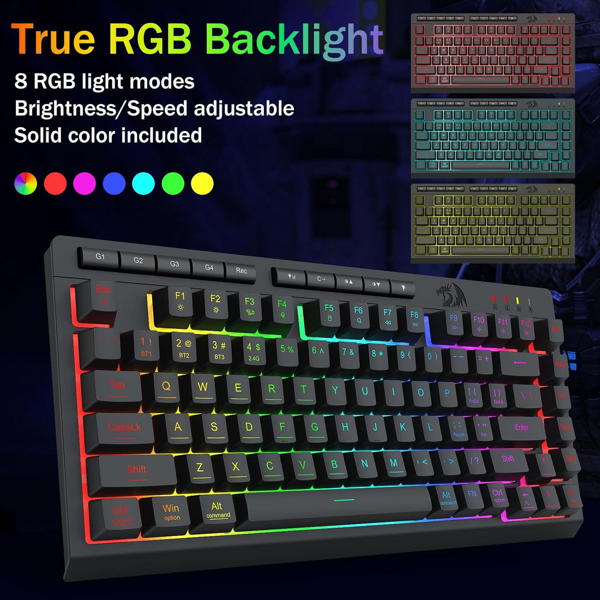 Redragon Teclado Inalámbrico Portátil para Juegos, Bluetooth\/2.4GH...