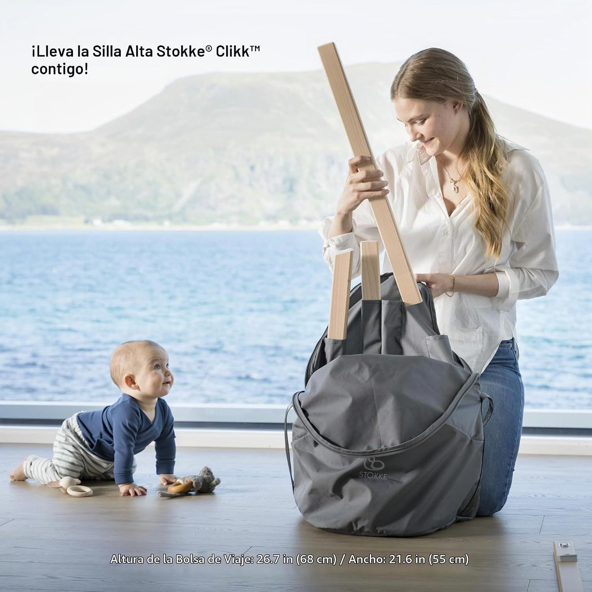 Stokke Silla alta Clikk (negro\/natural) con cojín Clikk (gris nórd...