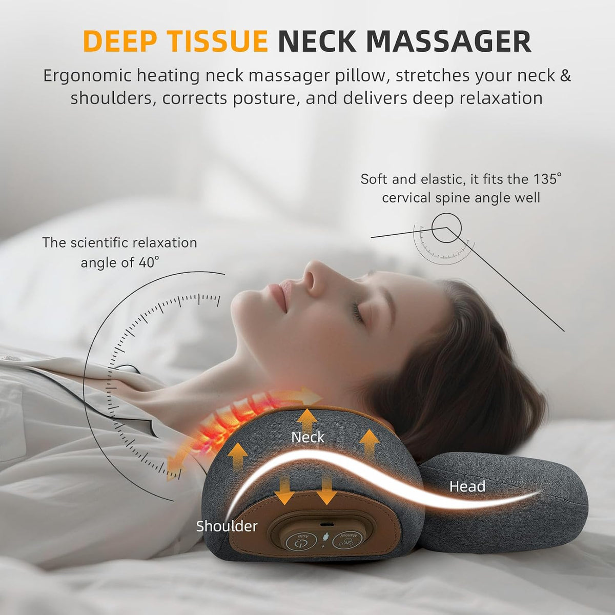 Voluart Almohada masajeadora de cuello 3 en 1 con calor y tracción,...