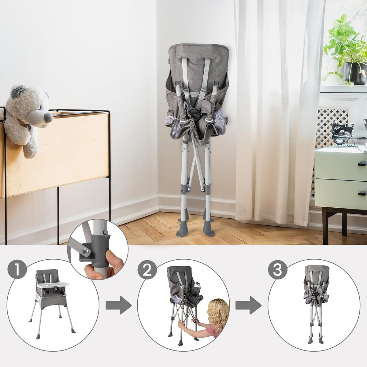 INFANS Silla alta para bebé, silla alta plegable portátil para bebé...