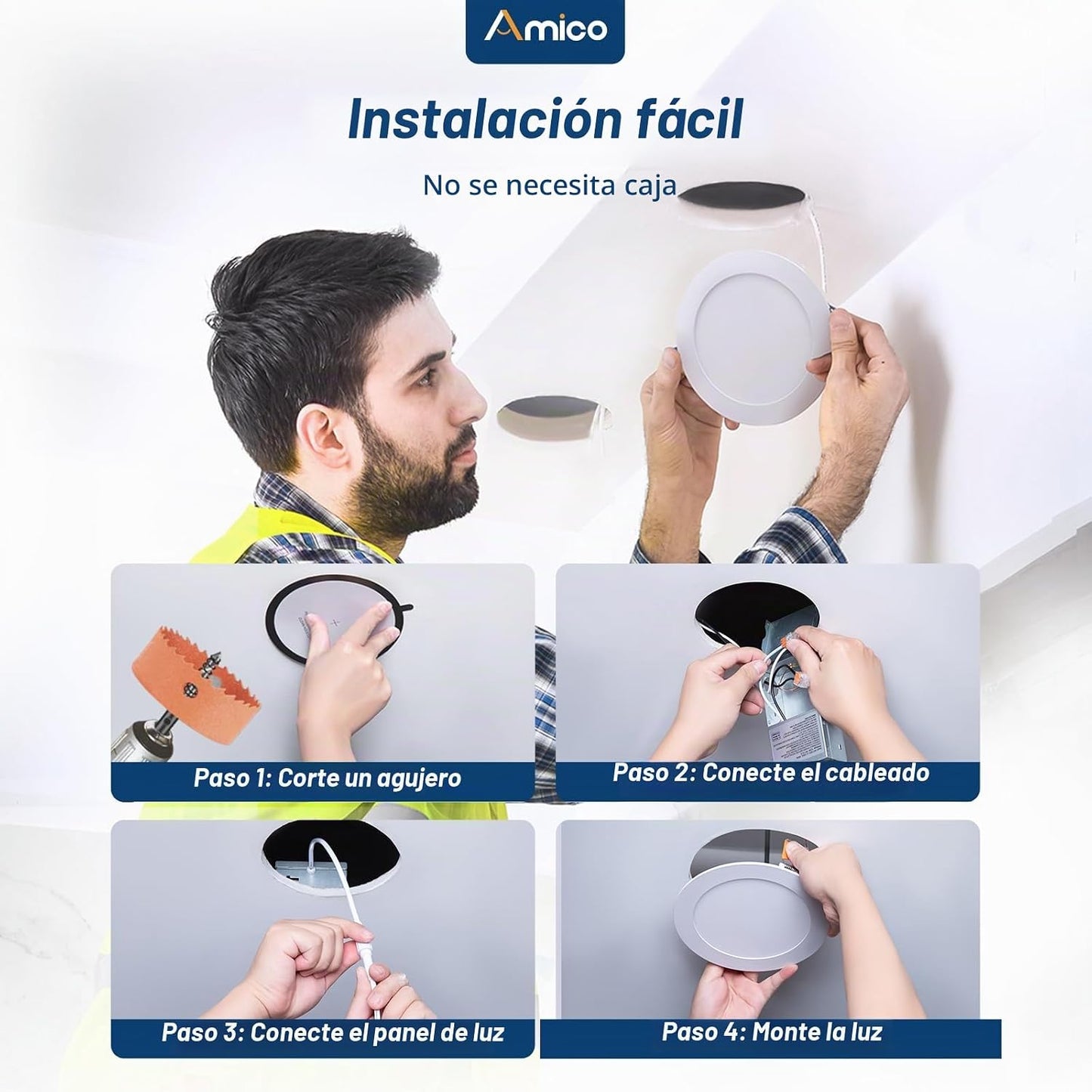 Amico Paquete de 24 luces LED empotrables de 8 pulgadas con caja de...