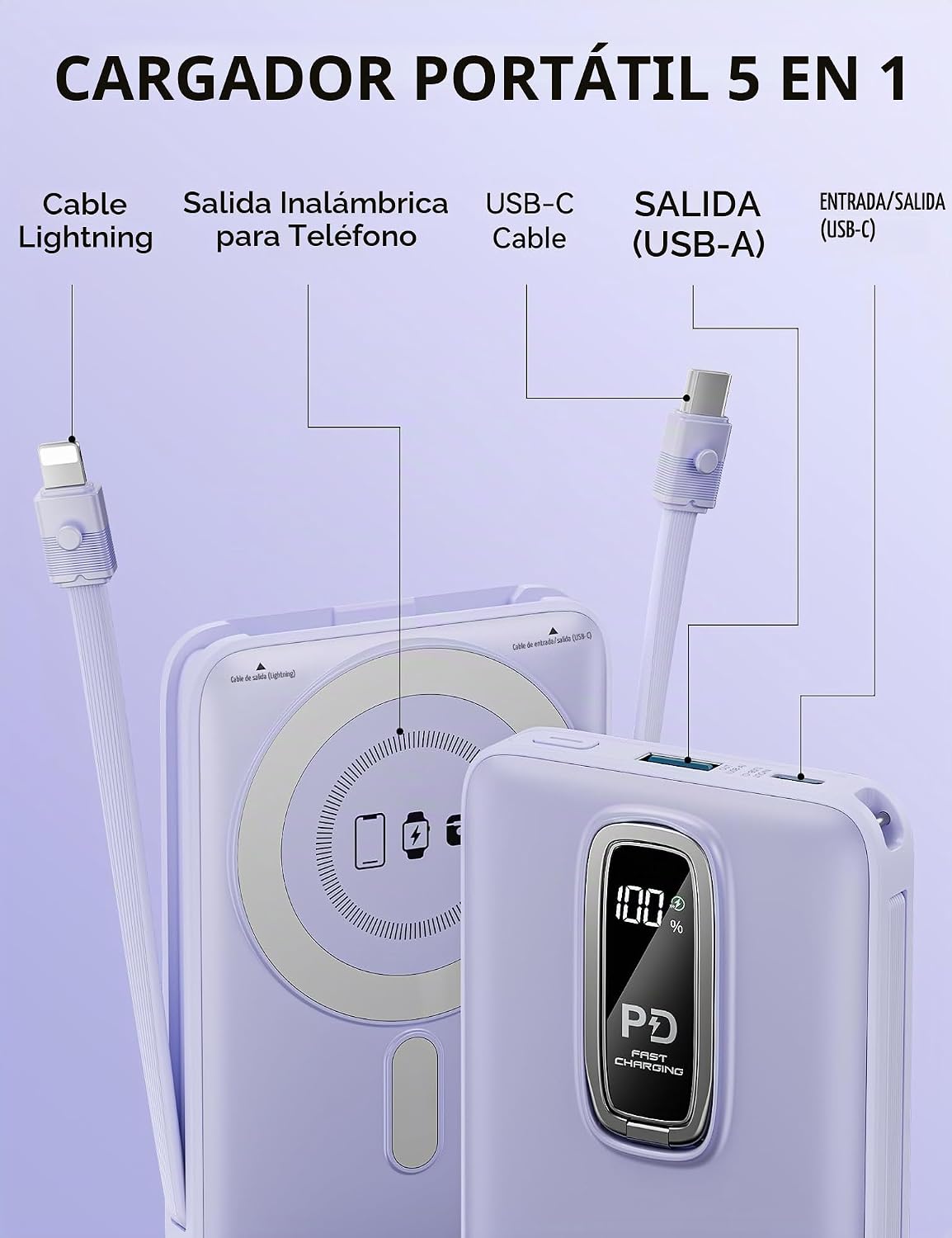 Cargador portátil magnético 10000mAh USB-C 20W Banco magnético del...