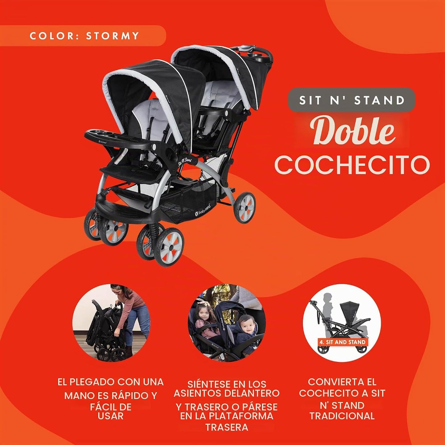 Cochecito doble para bebés y niños pequeños Baby Trend con arnés y...