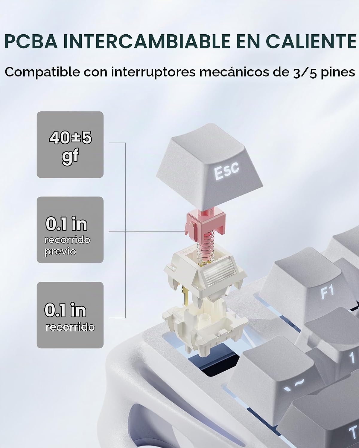 GravaStar Teclado mecánico inalámbrico Mercury K1 75% para juegos,...
