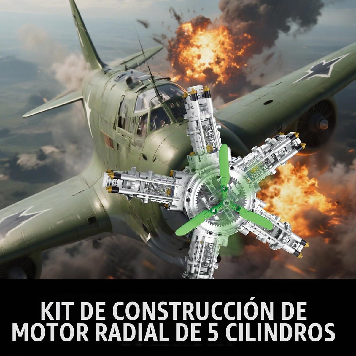 BseSparklion Juego de construcción de motor radial de 5 cilindros,...
