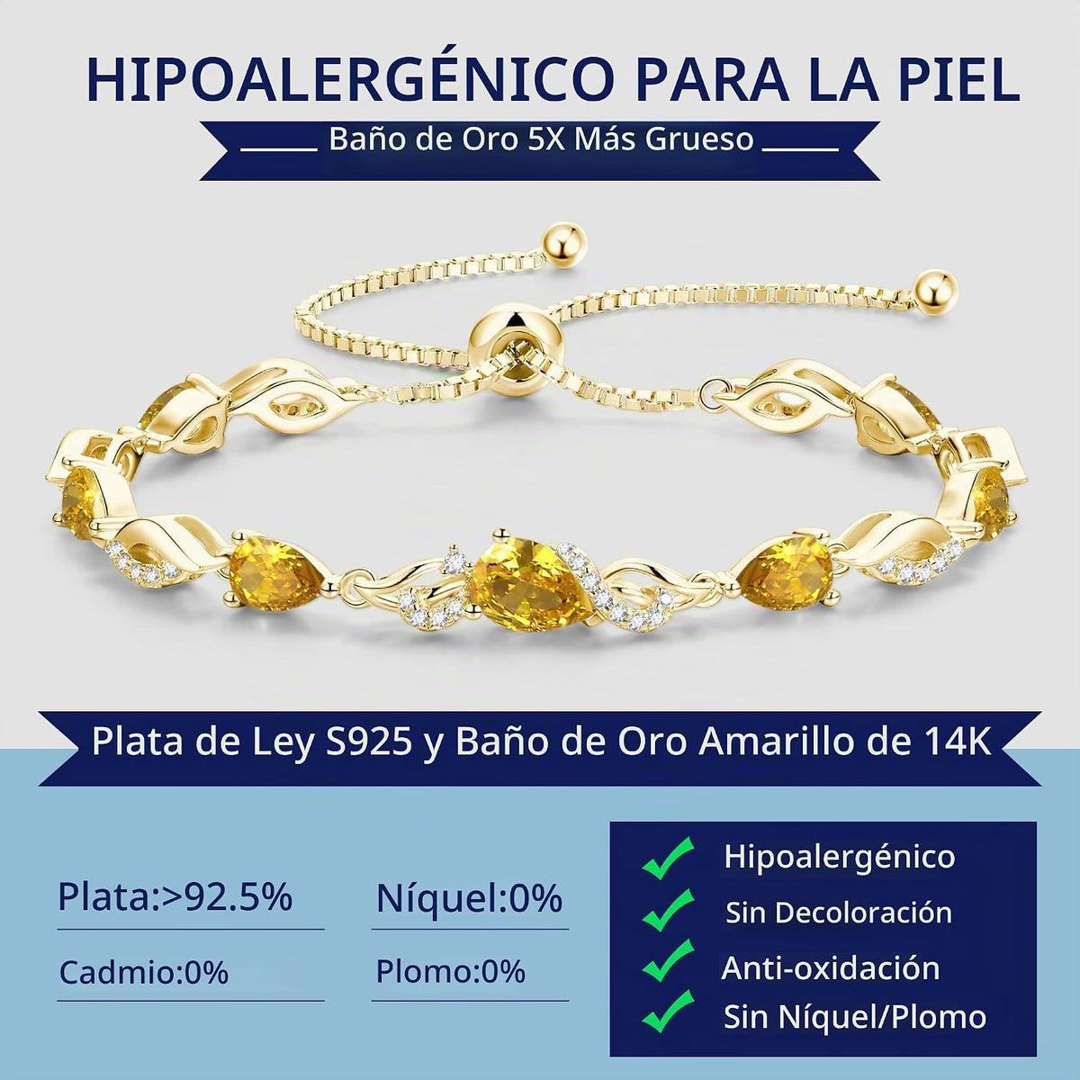 FANCIME Pulsera de tenis ajustable con piedra natal para mujer | Di...