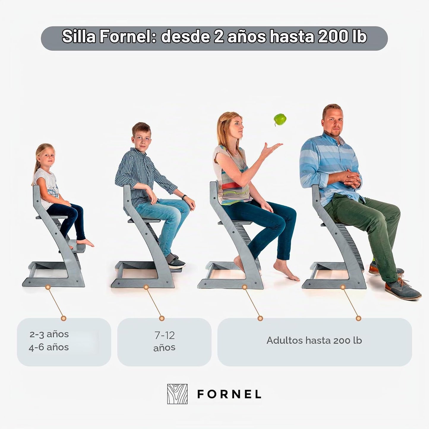 Fornel Silla alta de madera para bebés y niños pequeños, altura aju...