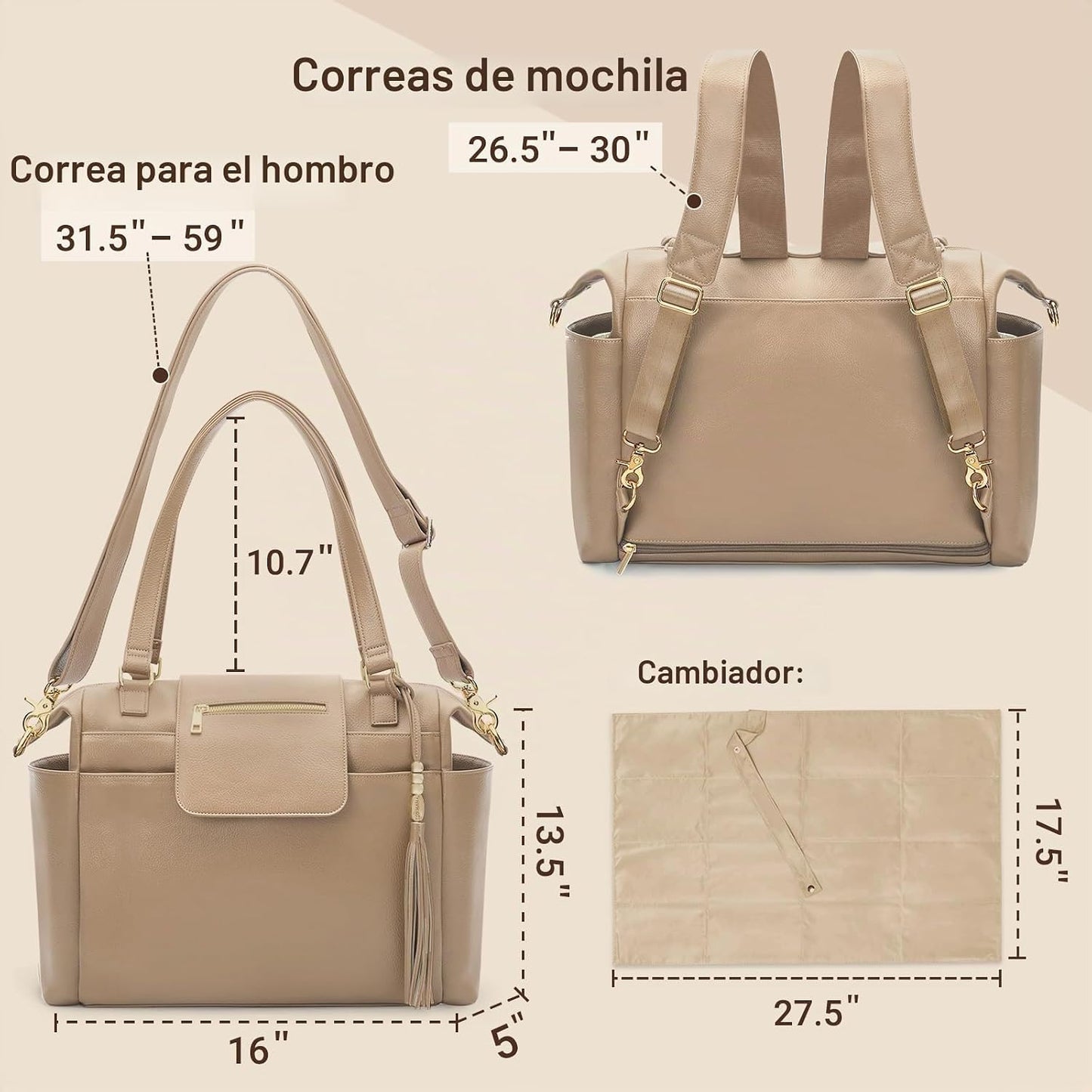 Omanmoli Bolsa de pañales Tote Bolso de pañales de cuero Mochila Bo...