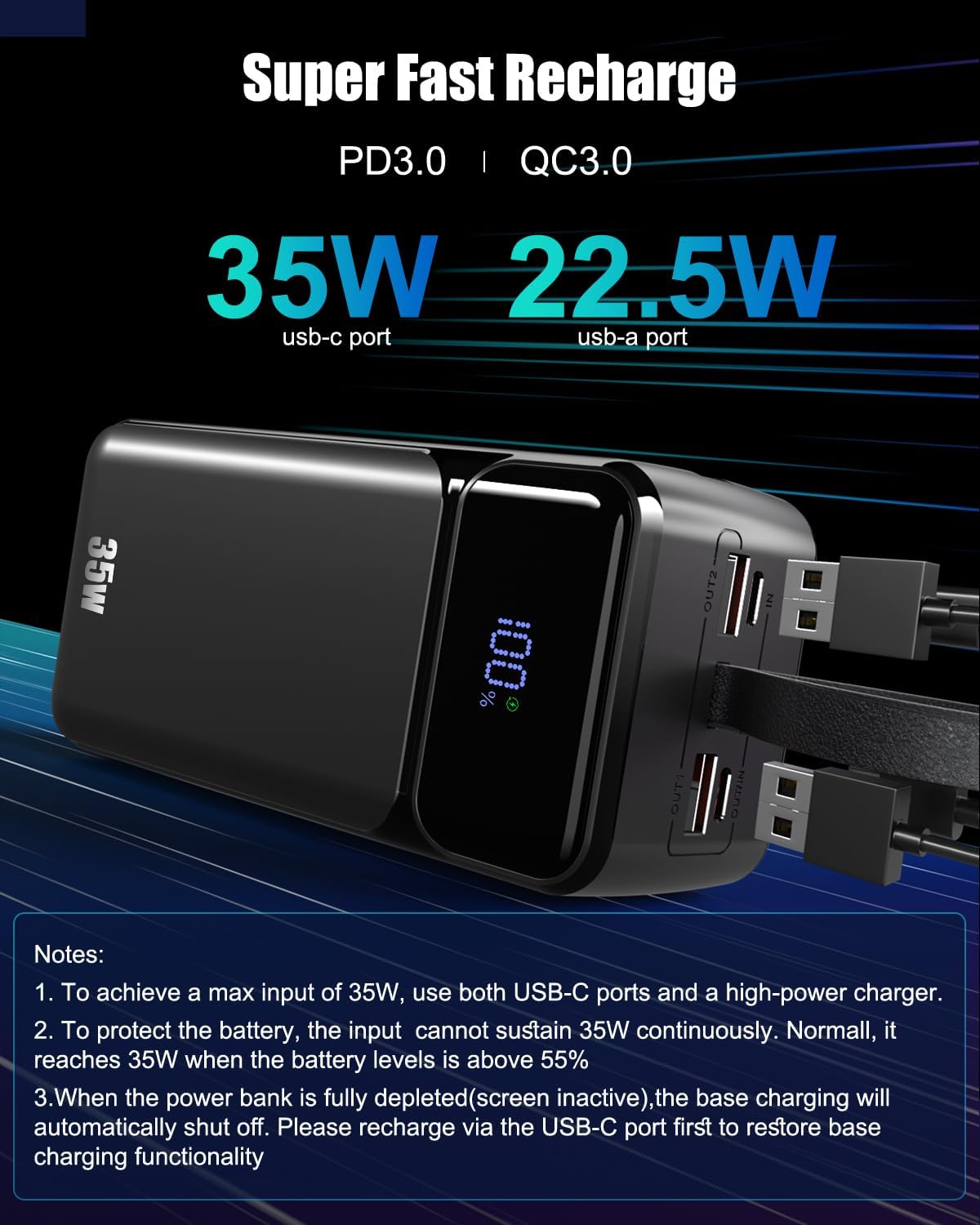 Feidyns Banco de energía de 70000 mAh, cargador portátil de carga r...