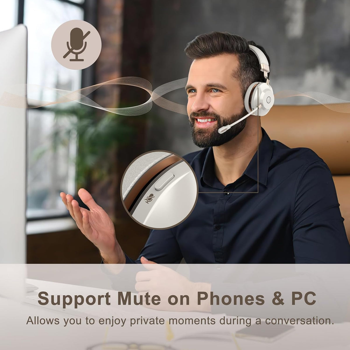 Auriculares inalámbricos con micrófono para el trabajo, auriculares...