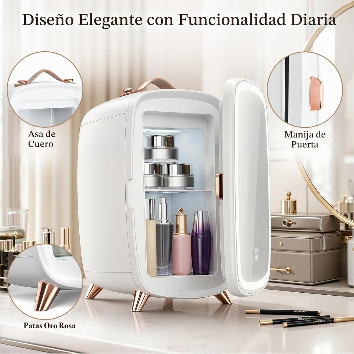 Electactic Mini refrigerador para el cuidado de la piel con espejo...