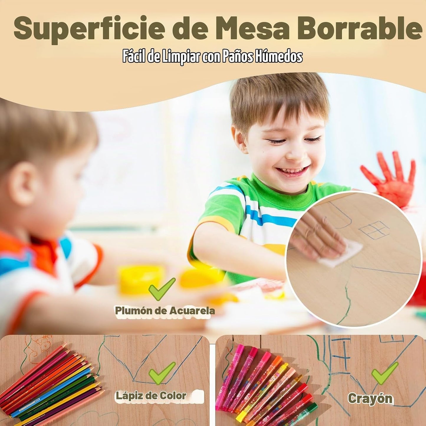 FUNLIO Juego de mesa y 4 sillas para niños de 3 a 8 años, juego de...