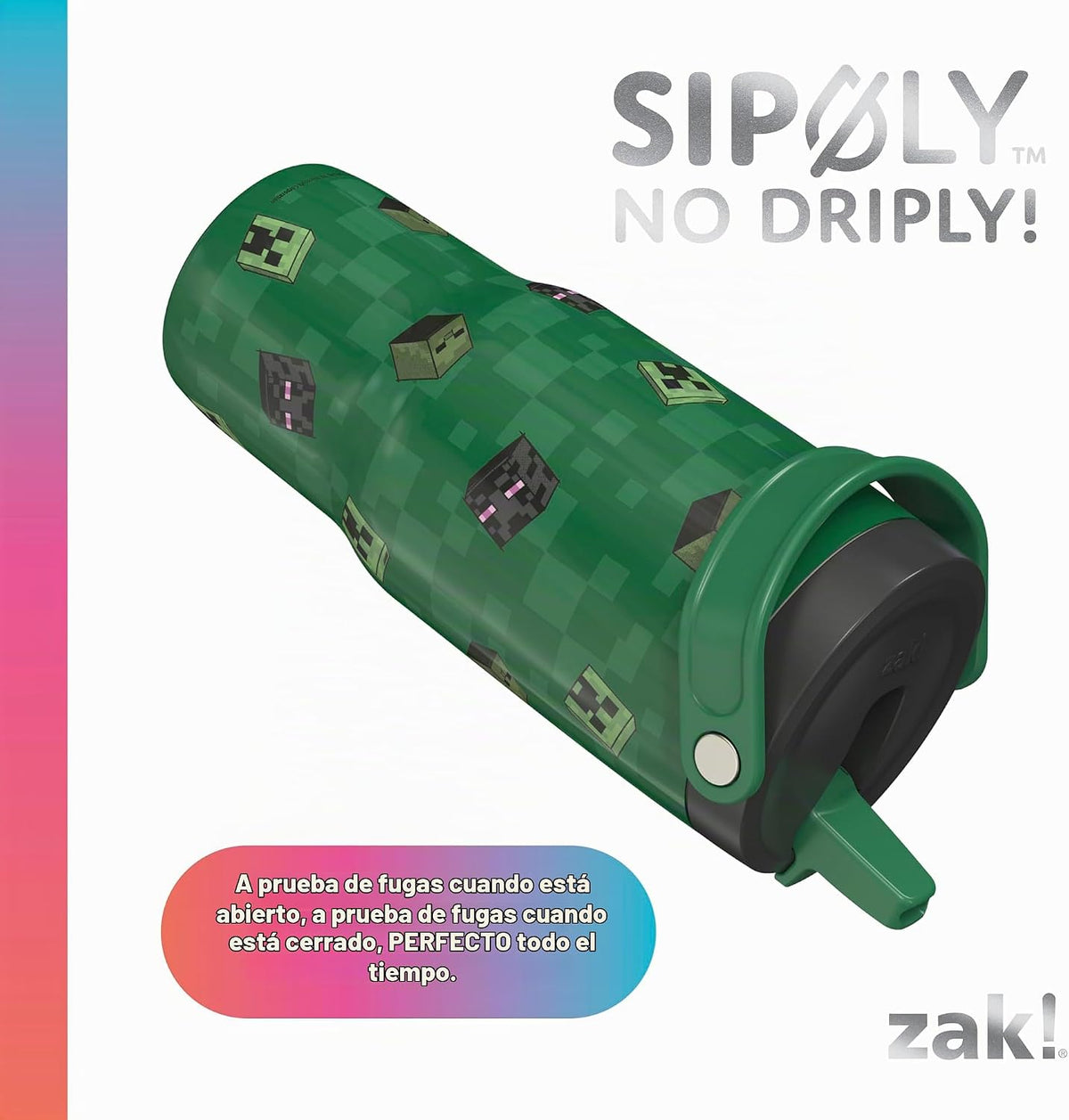 Zak Designs Minecraft Siply Sutton - Vaso para la escuela o viajes,...