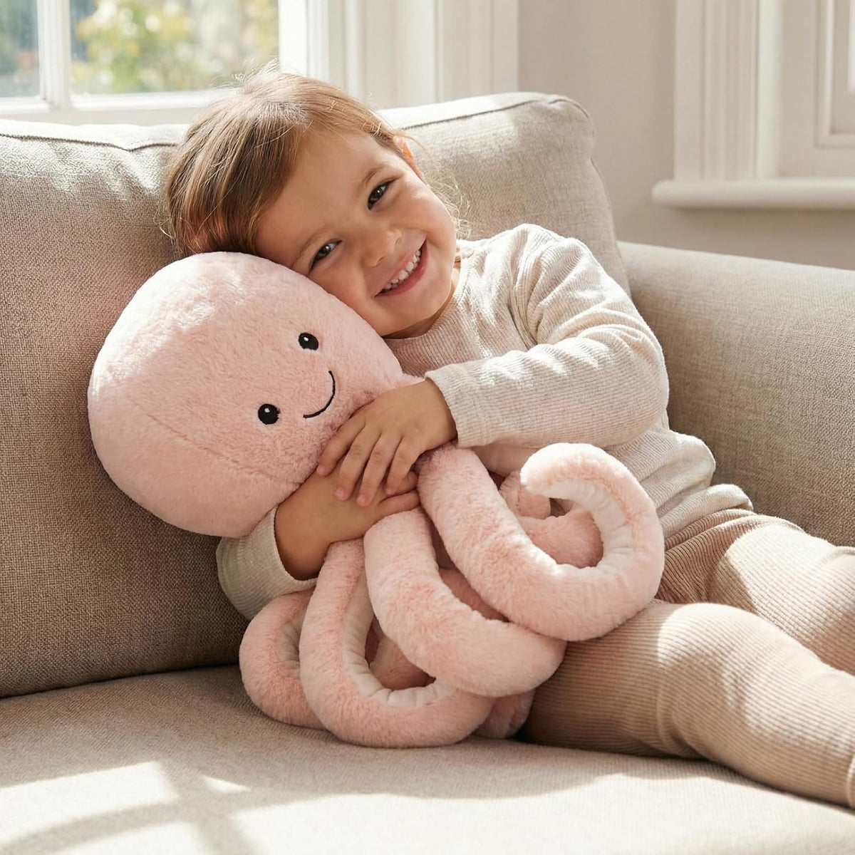 WEIGEDU Juguete de peluche de pulpo, color rosa | Linda almohada oc...