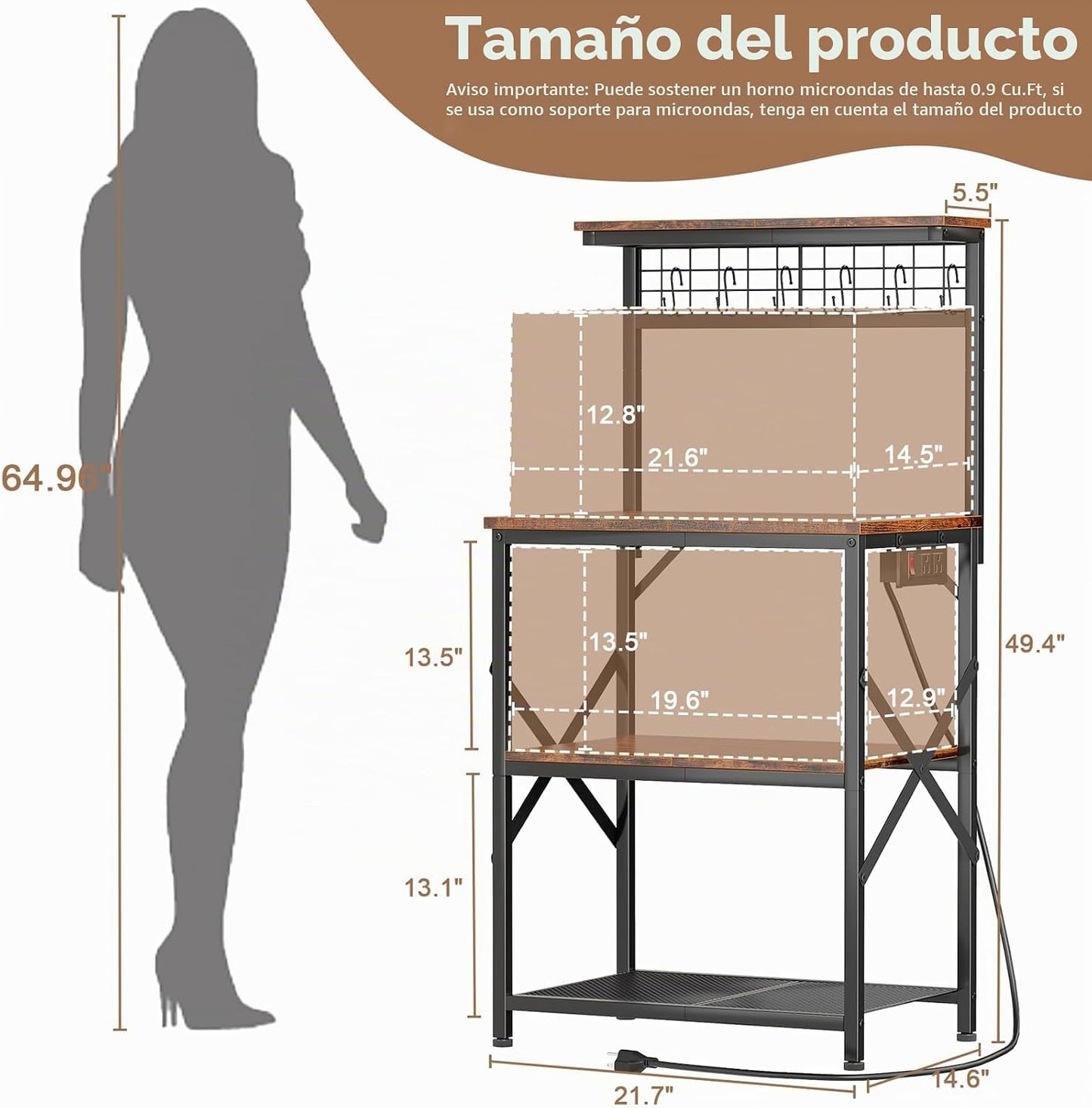 Furologee Estante para hornear de cocina con toma de corriente, sop...