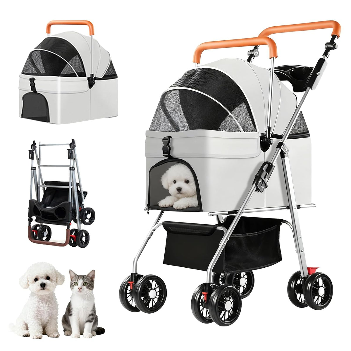 YYW Cochecito para mascotas para perros y gatos pequeños, 3 en 1 pl...