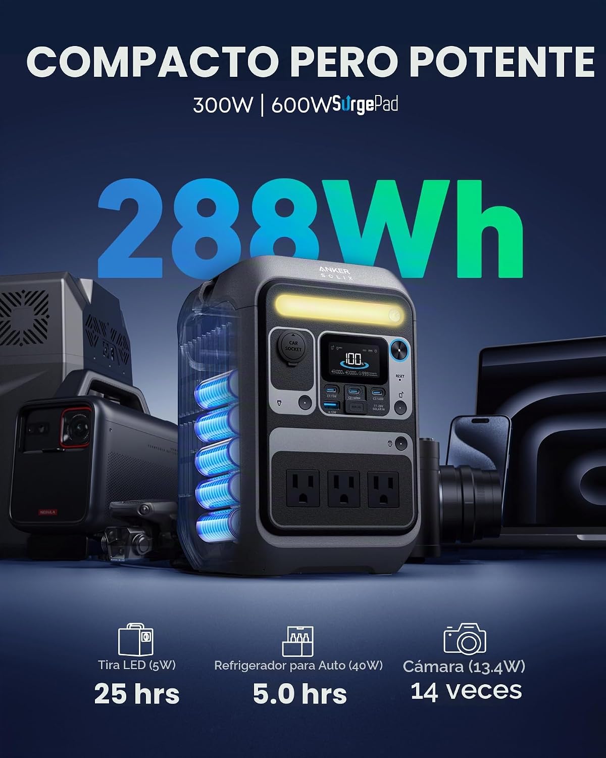 Anker Estación de energía portátil SOLIX C300, batería LiFePO4 de 2...