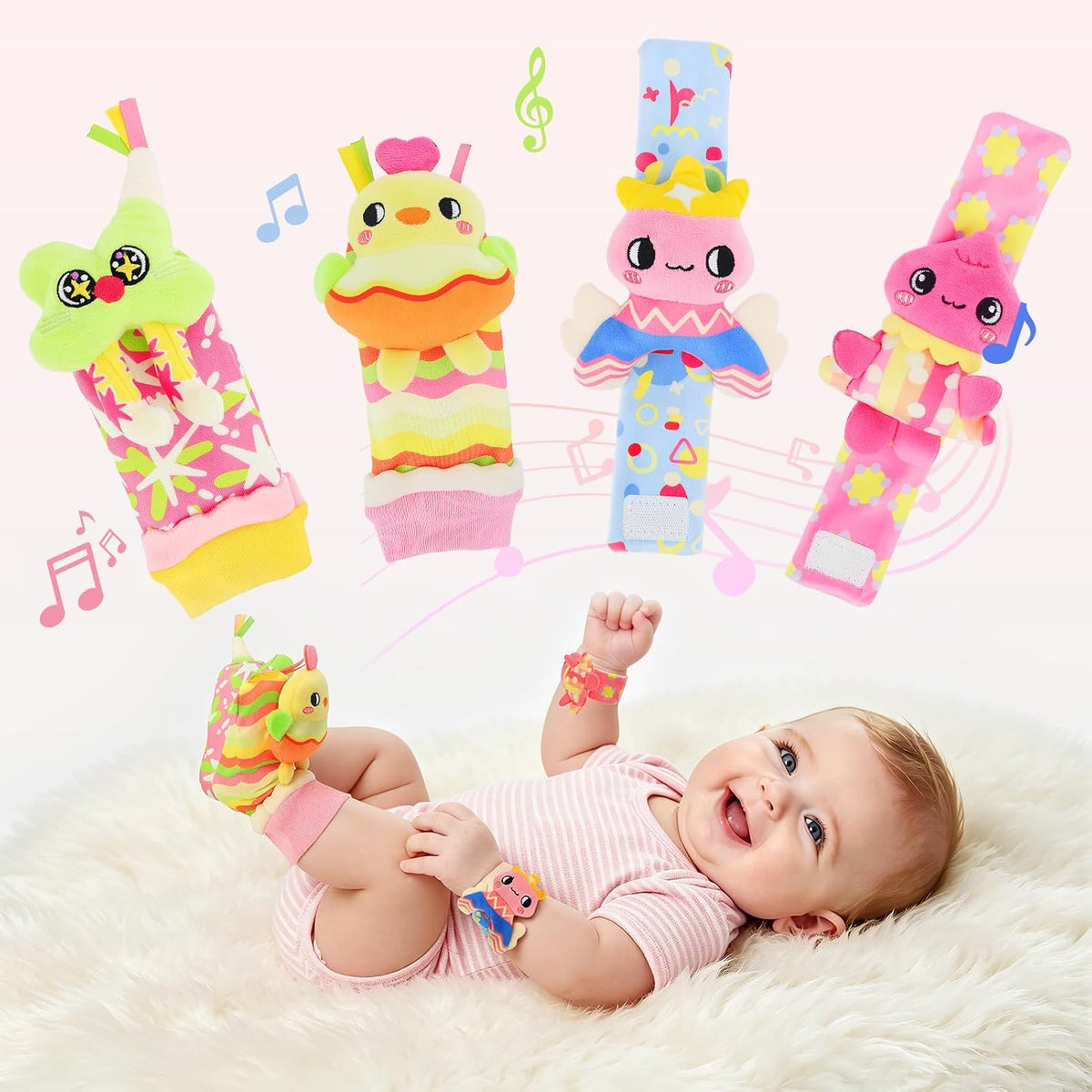 Zendstanding Calcetines de sonajero para bebés de 0 a 6 meses, jueg...