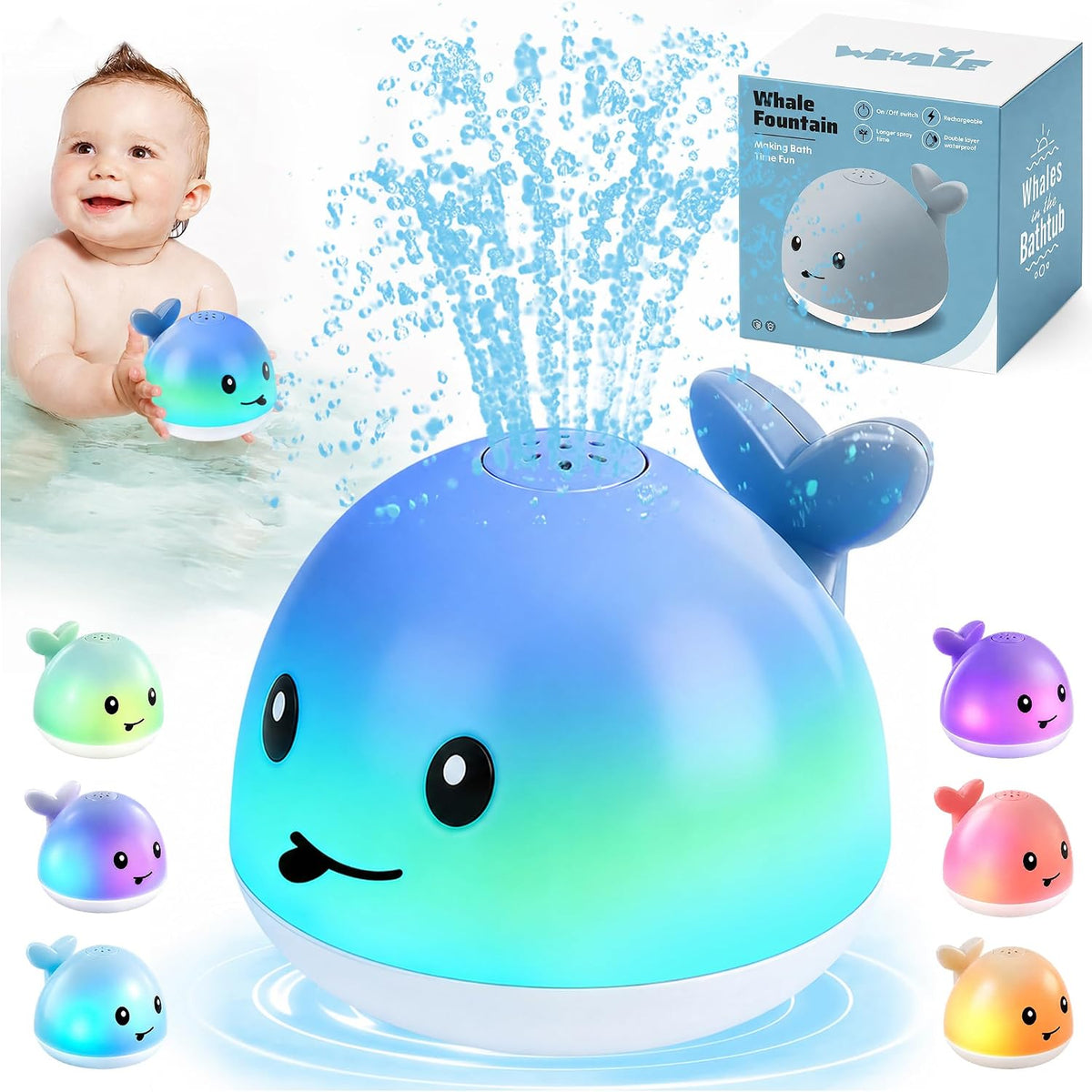 Gigilli Juguetes de baño para bebés, juguete iluminado para bañera...