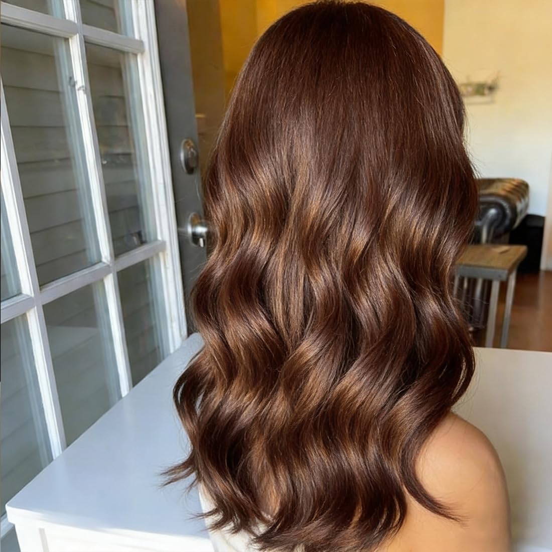JINXIMEIHE Peluca de cabello humano marrón chocolate para mujer, 18...