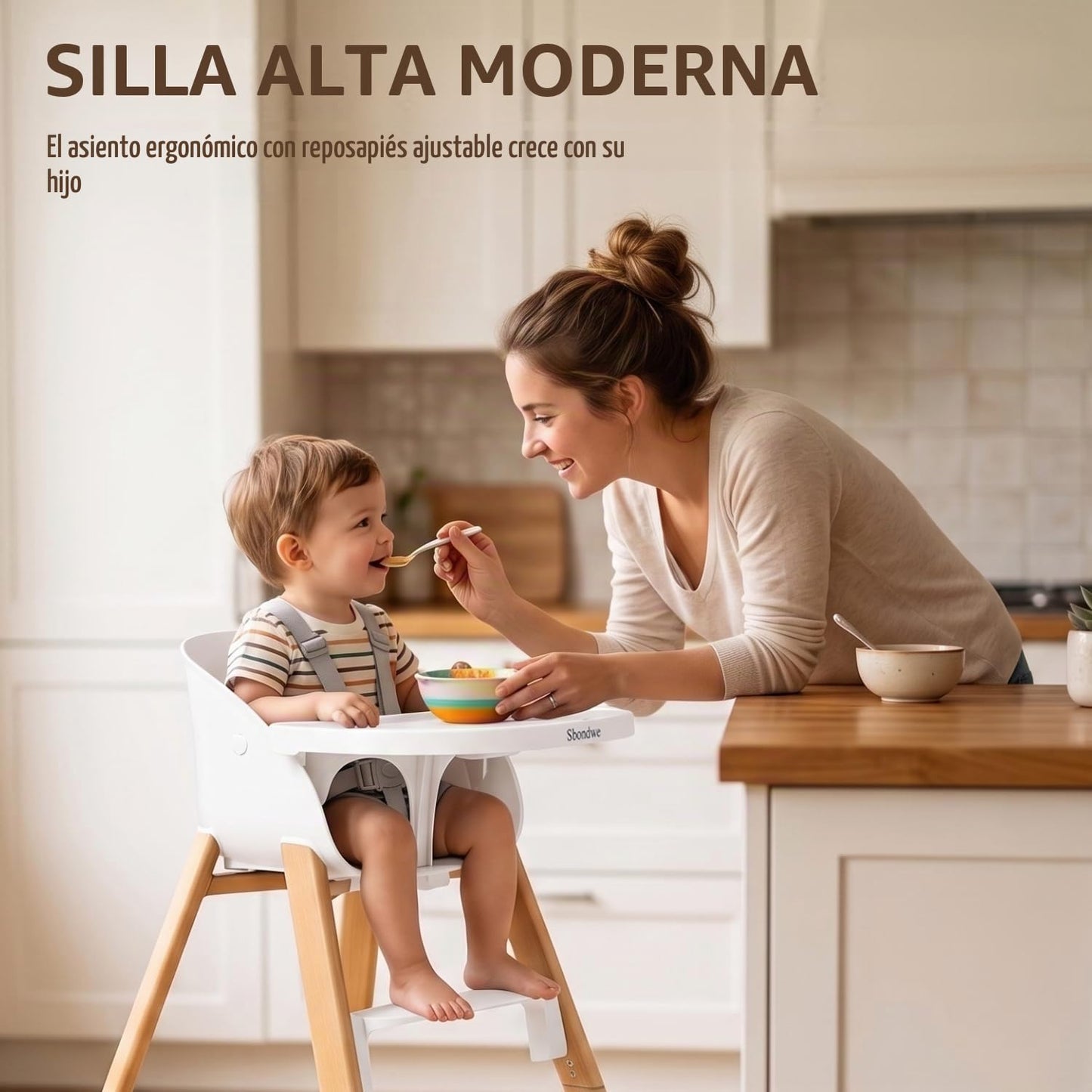 Sbondwe Silla alta 4 en 1 para bebé, color blanco | Portátil, ajust...