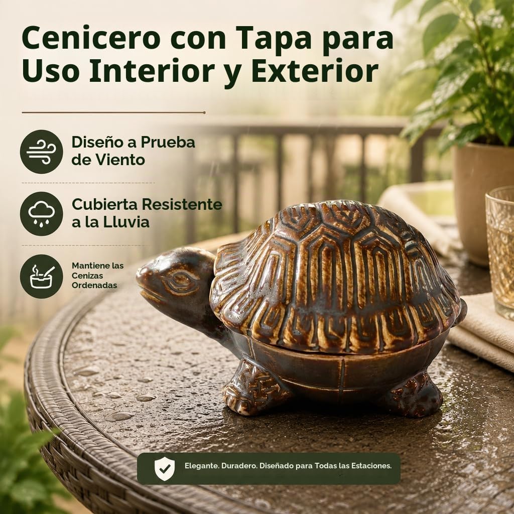 Cenicero de cerámica en forma de tortuga con tapa, diseño resistent...