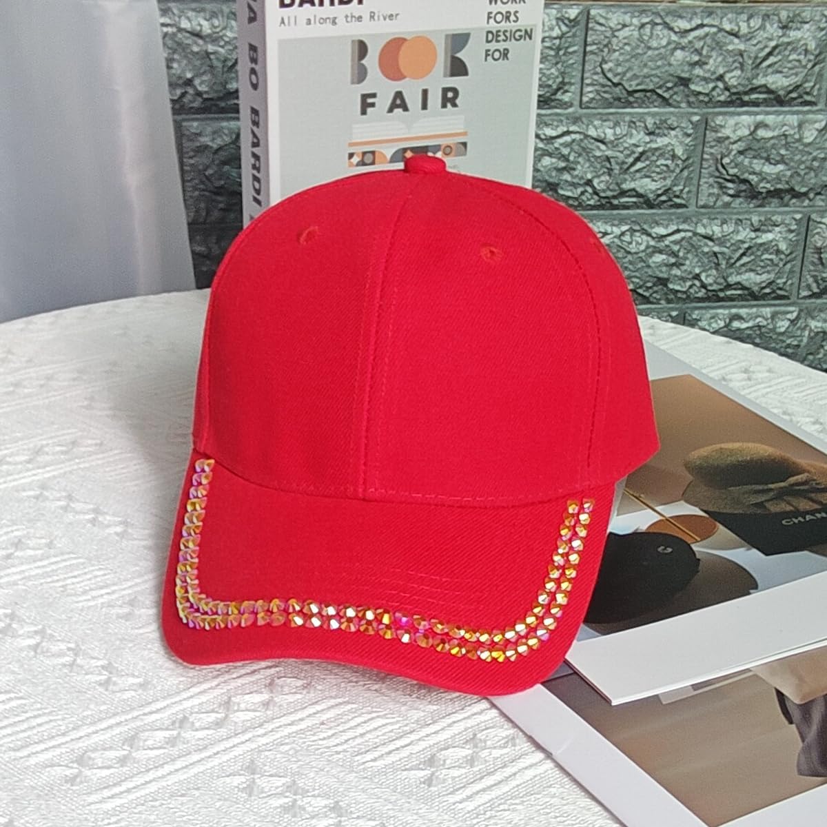 BUDUBIBI Gorra de béisbol con diamantes de imitación para mujer, go...