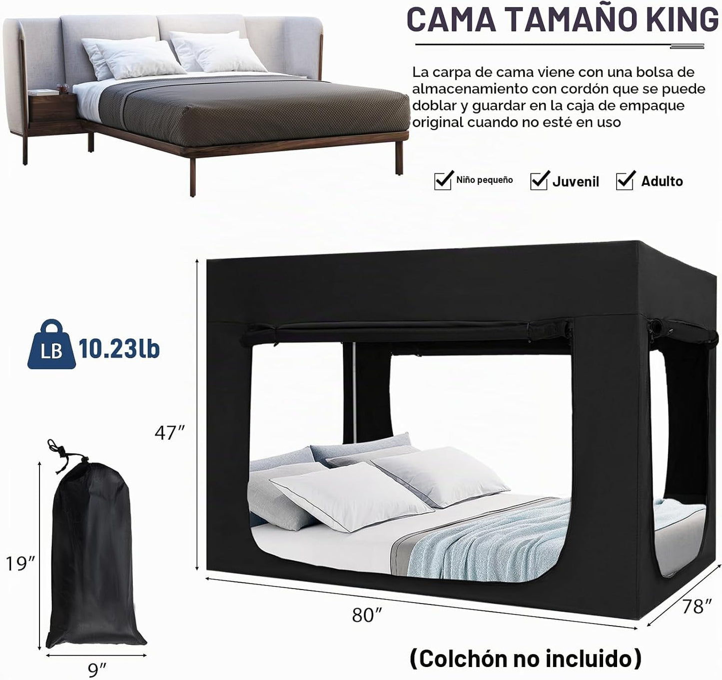 Quinnsus Tienda de Cama Dosel de Cama Tamaño King Tiendas para Adul...