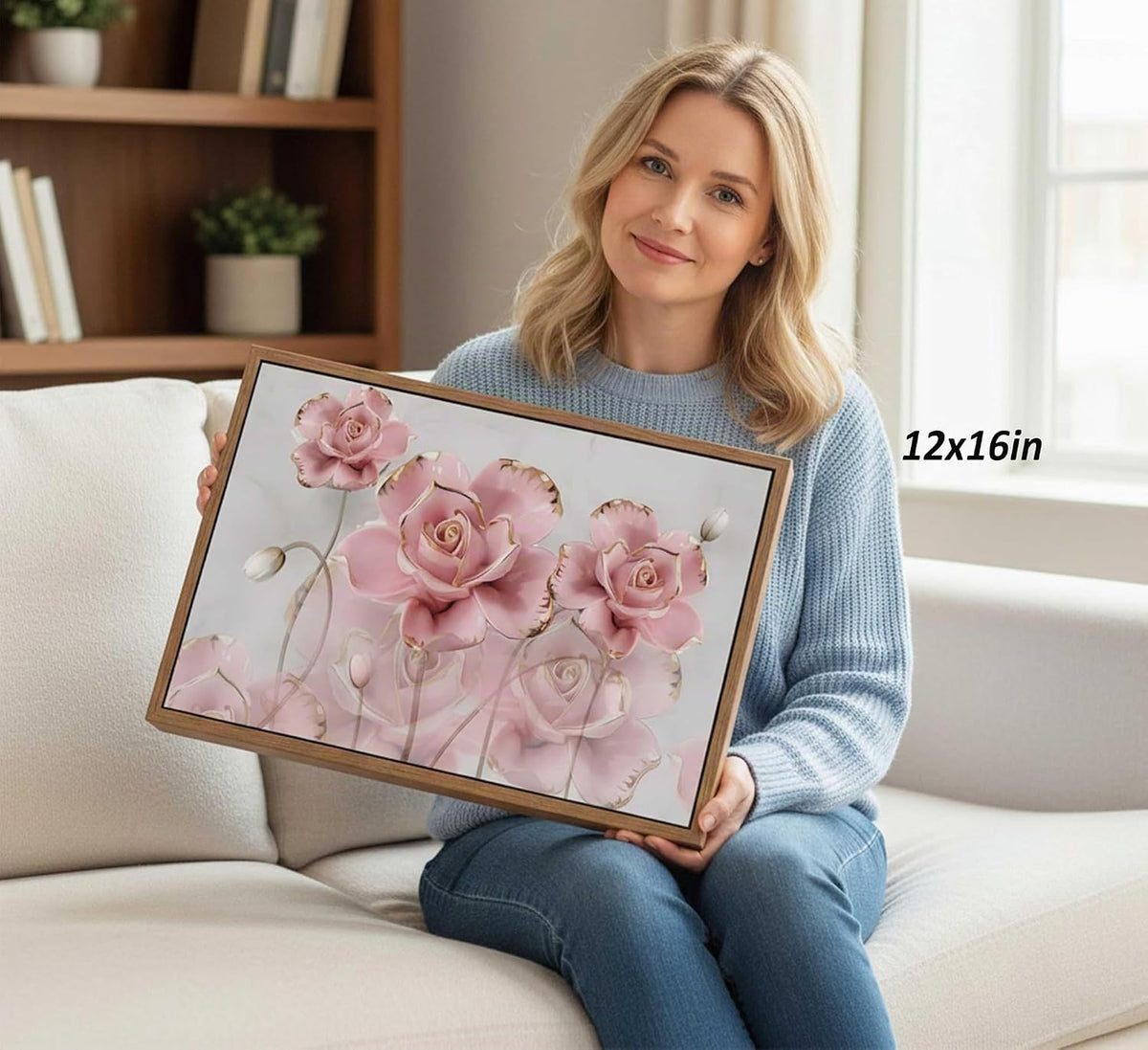 Lienzo enmarcado moderno y delicado de rosas de oro rosa, arte de p...