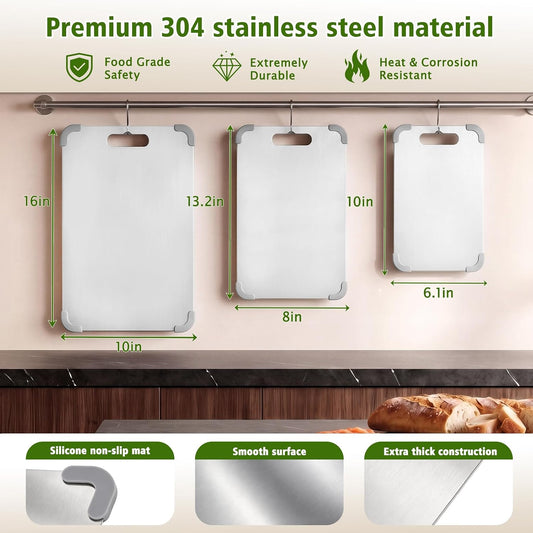 Tablas de cortar grandes de acero inoxidable para cocina, juego de...