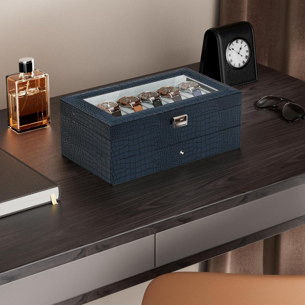 ProCase Caja de reloj, Caja de reloj para hombres con 12 ranuras y...